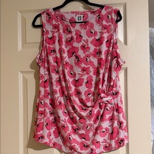 Anne Klein Pink Floral Sleeveless Blouse 2X A127